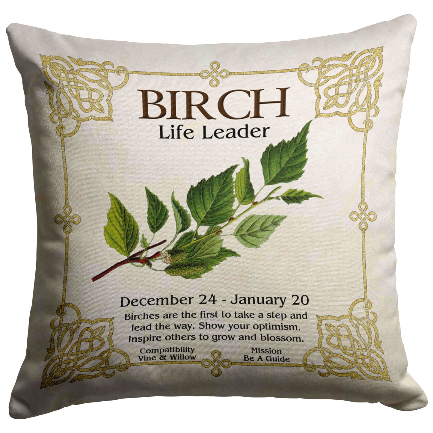 Celtic Tree Zodiac Throw Pillow - Birch