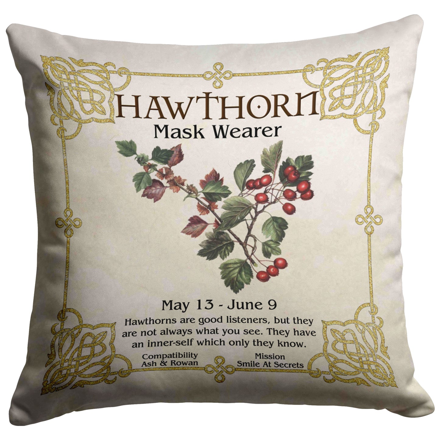 Celtic Tree Zodiac Throw Pillow - Hawthorn