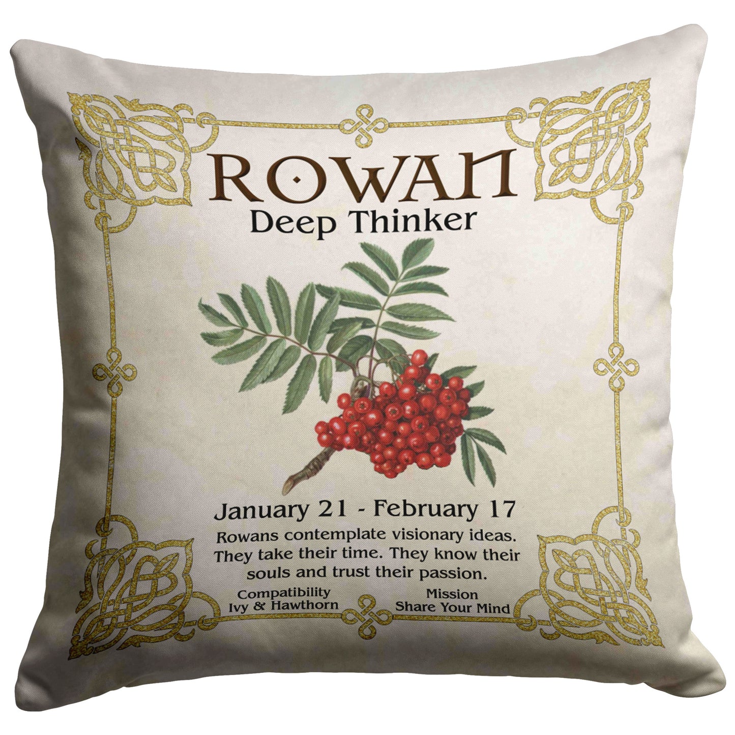 Celtic Tree Zodiac Throw Pillow - Rowan