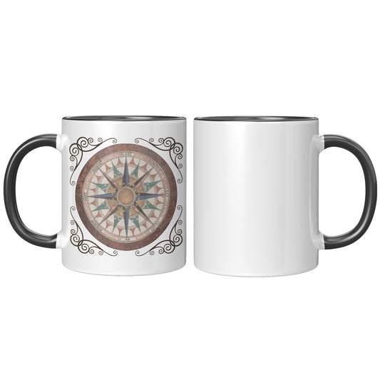 Compass Rose Accent Mug - Brown-Blue