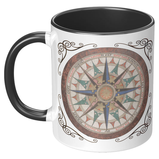 Compass Rose Accent Mug - Brown-Blue