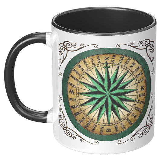 Compass Rose Accent Mug - Green