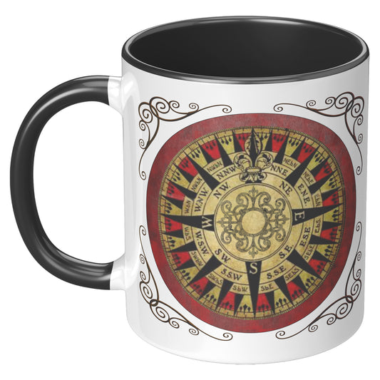 Compass Rose Accent Mug - Red-Black