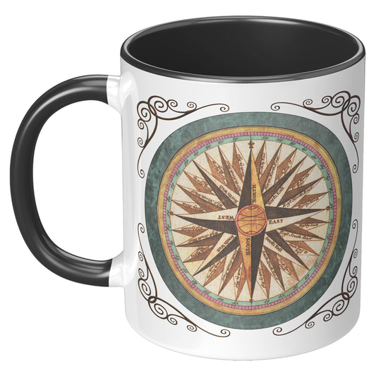 Compass Rose Accent Mug - Teal-Gold