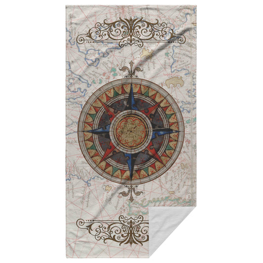 Compass Rose Beach Towel - Blue-Red