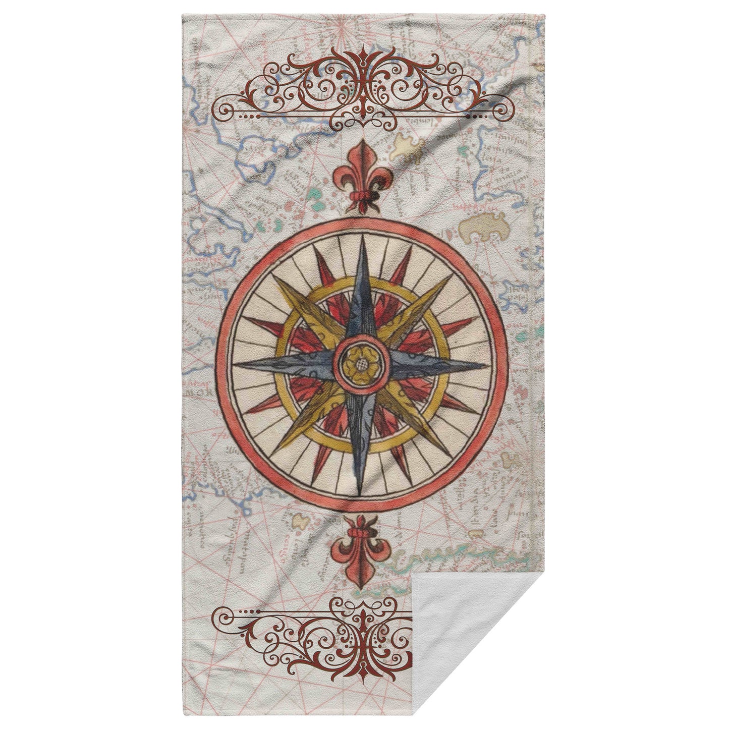 Compass Rose Beach Towel - Bright Red