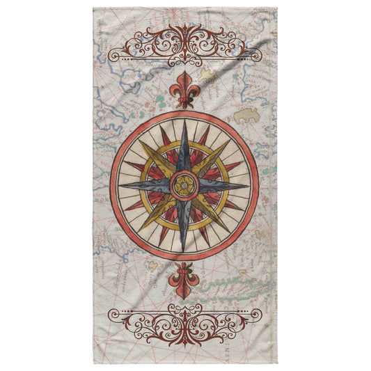 Compass Rose Beach Towel - Bright Red