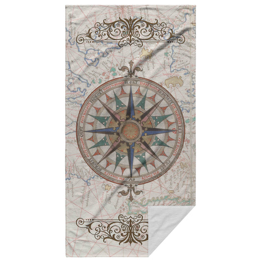 Compass Rose Beach Towel - Brown-Blue