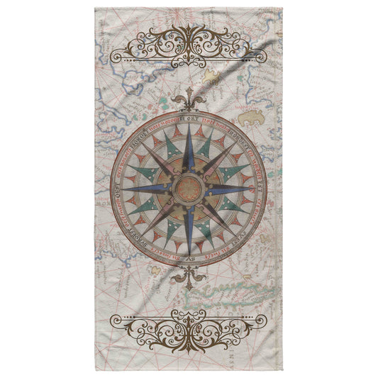 Compass Rose Beach Towel - Brown-Blue