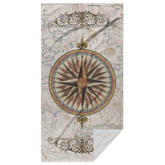 Compass Rose Beach Towel - Teal-Gold