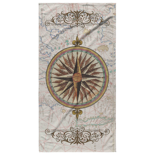 Compass Rose Beach Towel - Teal-Gold