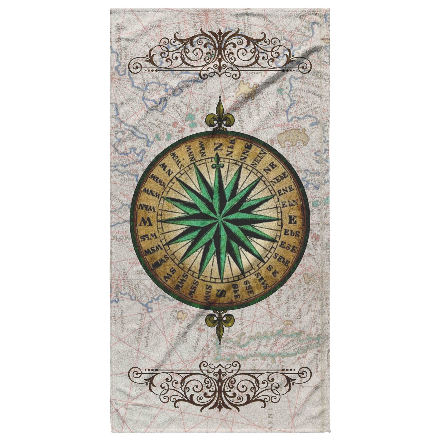 Compass Rose Beath Towel - Green