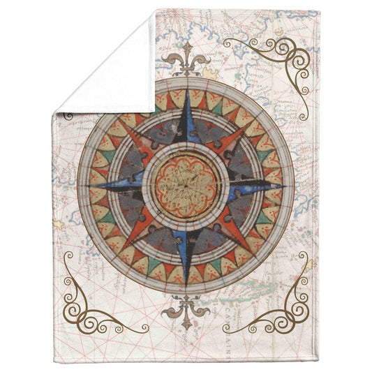 Compass Rose Fleece Blanket - Blue-Red