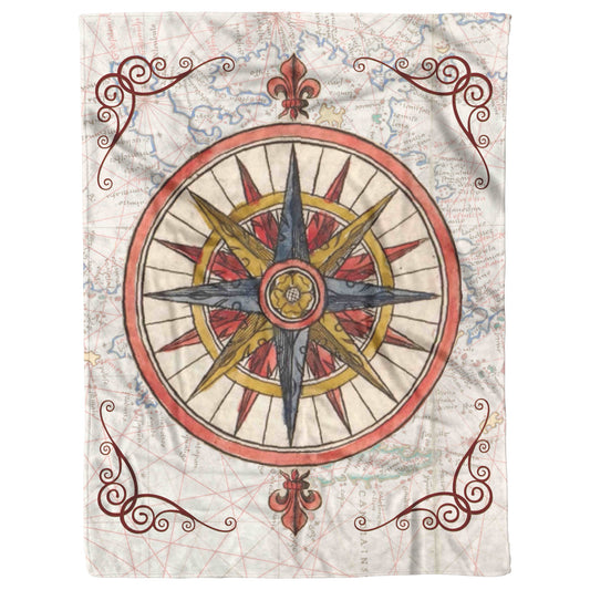 Compass Rose Fleece Blanket - Bright Red