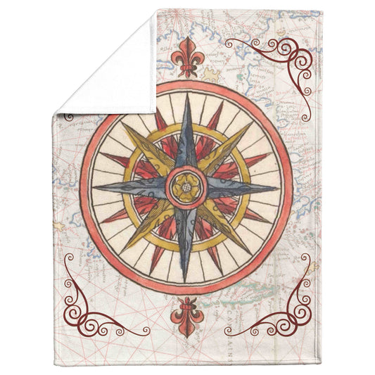 Compass Rose Fleece Blanket - Bright Red