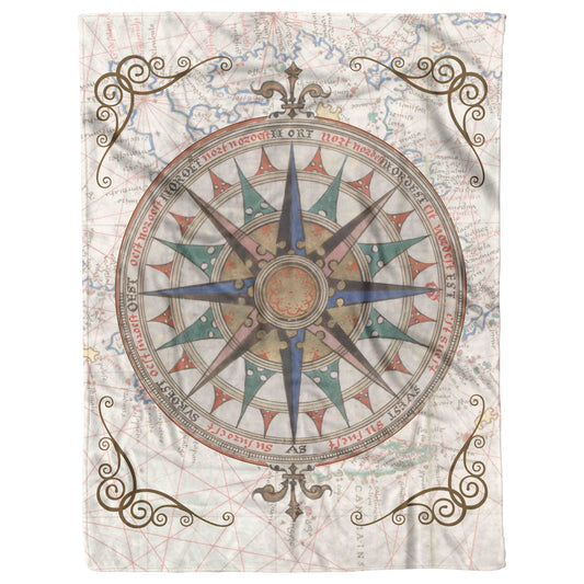 Compass Rose Fleece Blanket - Brown-Blue
