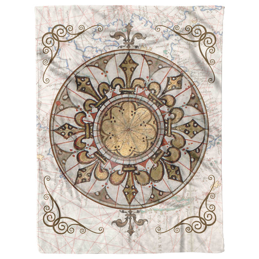 Compass Rose Fleece Blanket - Brown-Gold