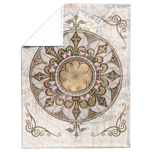 Compass Rose Fleece Blanket - Brown-Gold