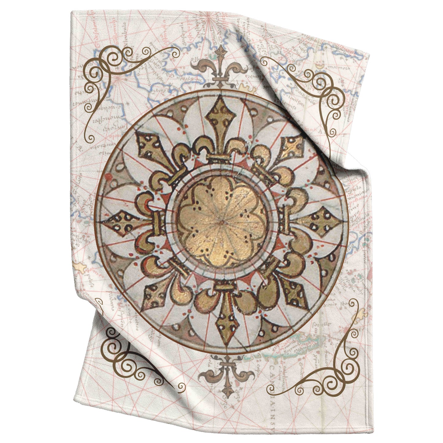 Compass Rose Fleece Blanket - Brown-Gold