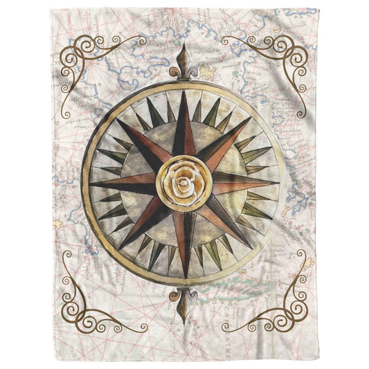 Compass Rose Fleece Blanket - Golden Rose