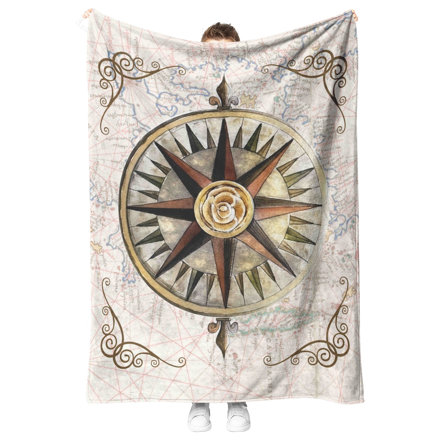 Compass Rose Fleece Blanket - Golden Rose