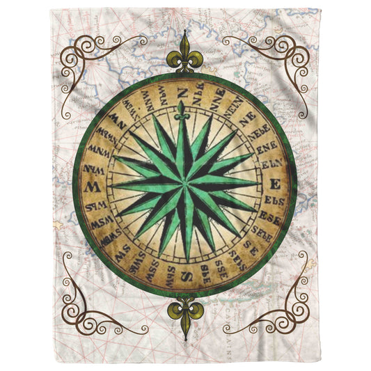 Compass Rose Fleece Blanket - Green