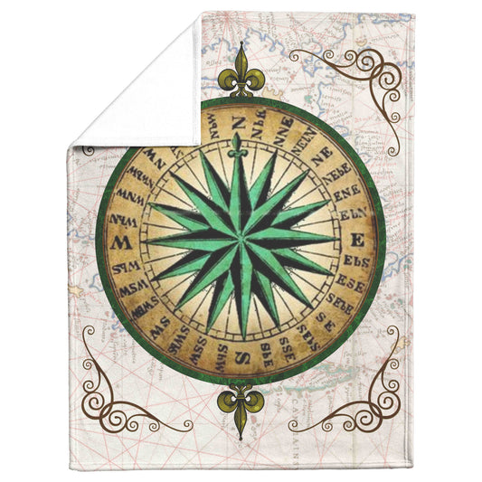 Compass Rose Fleece Blanket - Green