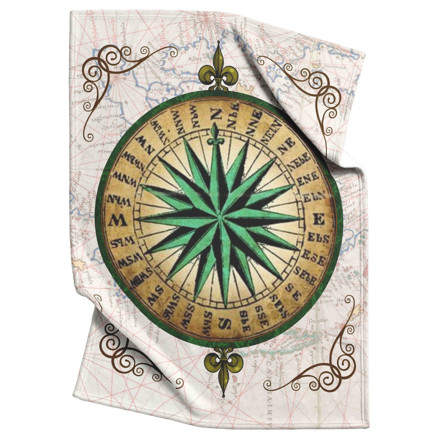 Compass Rose Fleece Blanket - Green