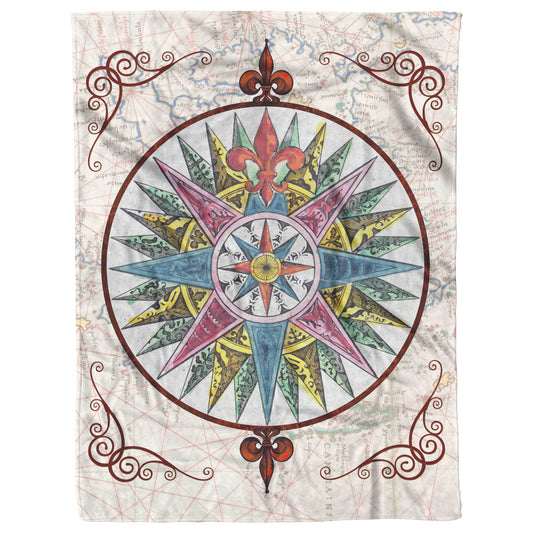 Compass Rose Fleece Blanket - Magenta-Blue