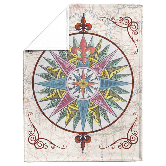 Compass Rose Fleece Blanket - Magenta-Blue