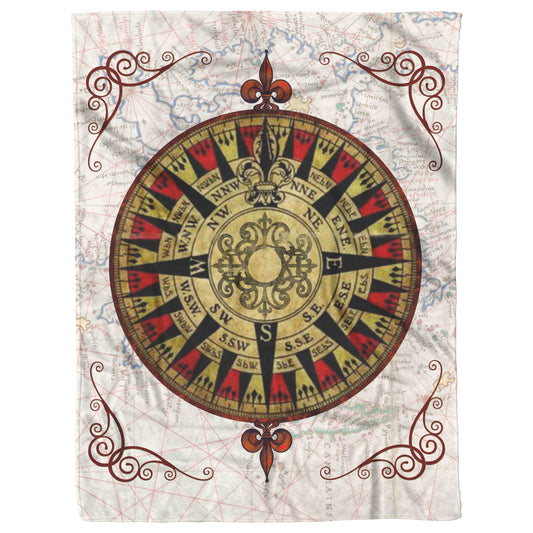 Compass Rose Fleece Blanket - Red Black