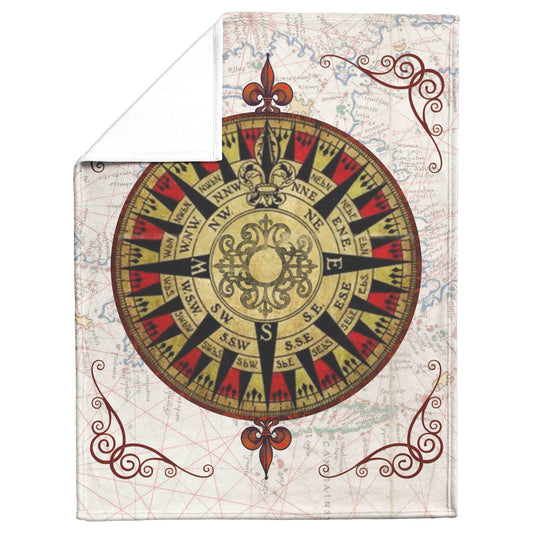 Compass Rose Fleece Blanket - Red Black