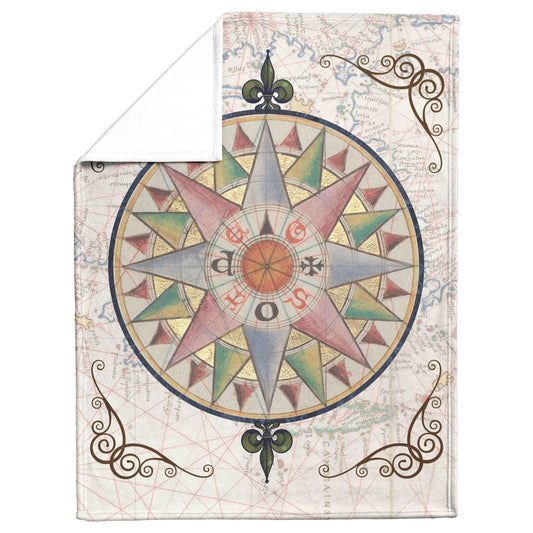 Compass Rose Fleece Blanket - Sea Blue