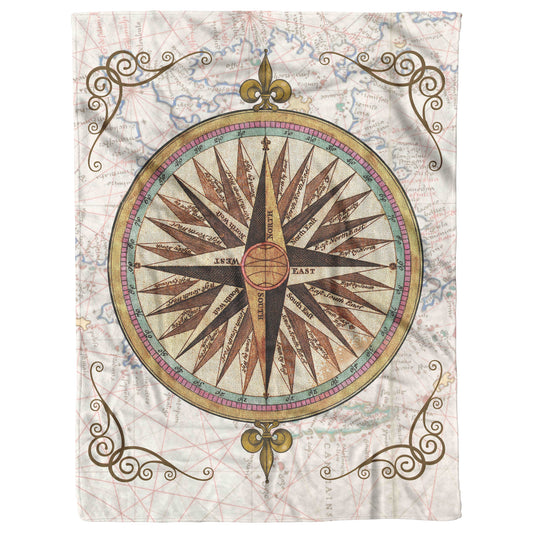 Compass Rose Fleece Blanket - Teal-Gold