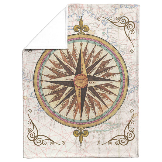 Compass Rose Fleece Blanket - Teal-Gold