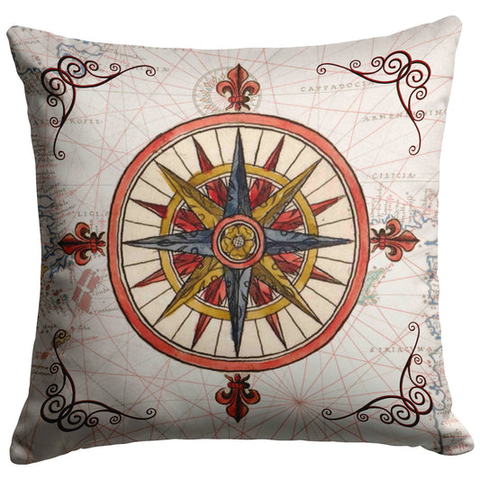 Compass Rose Throw Pillow - Bright Red