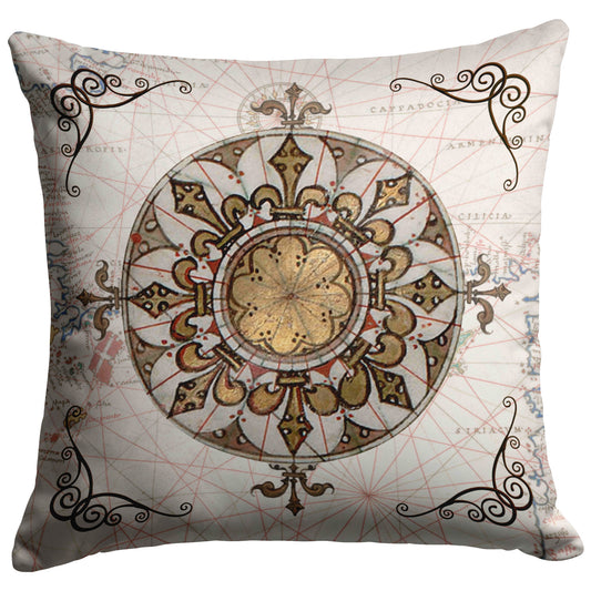 Compass Rose Throw Pillow - Brown-Gold