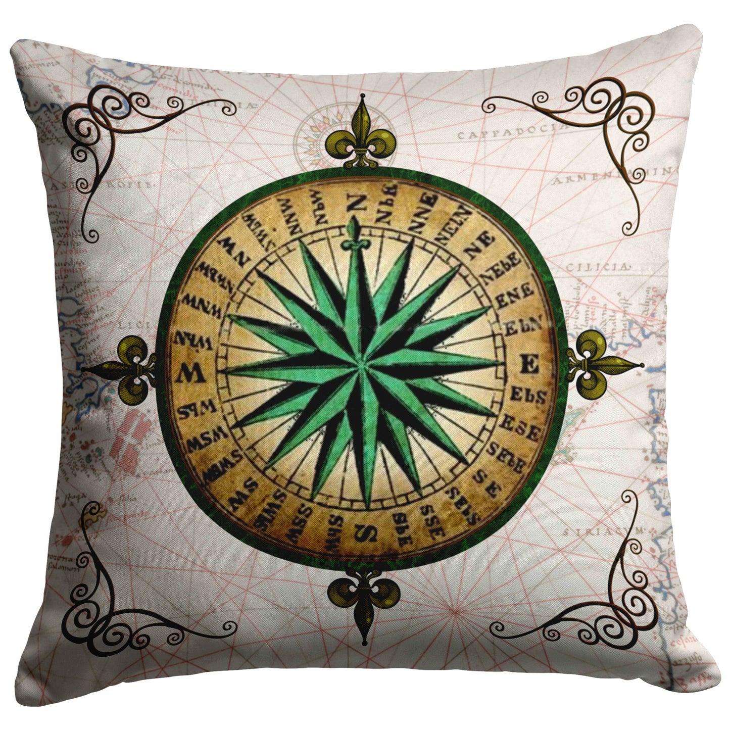 Compass Rose Throw Pillow - Green