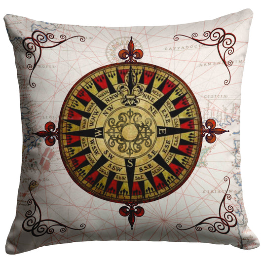 Compass Rose Throw Pillow - Red-Black