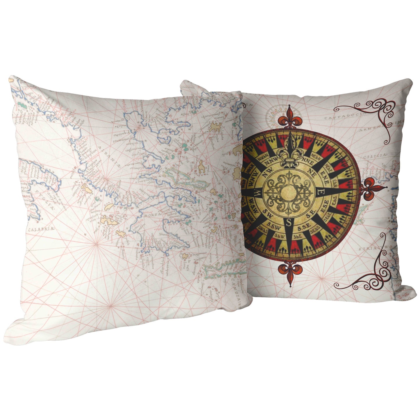 Compass Rose Throw Pillow - Red-Black
