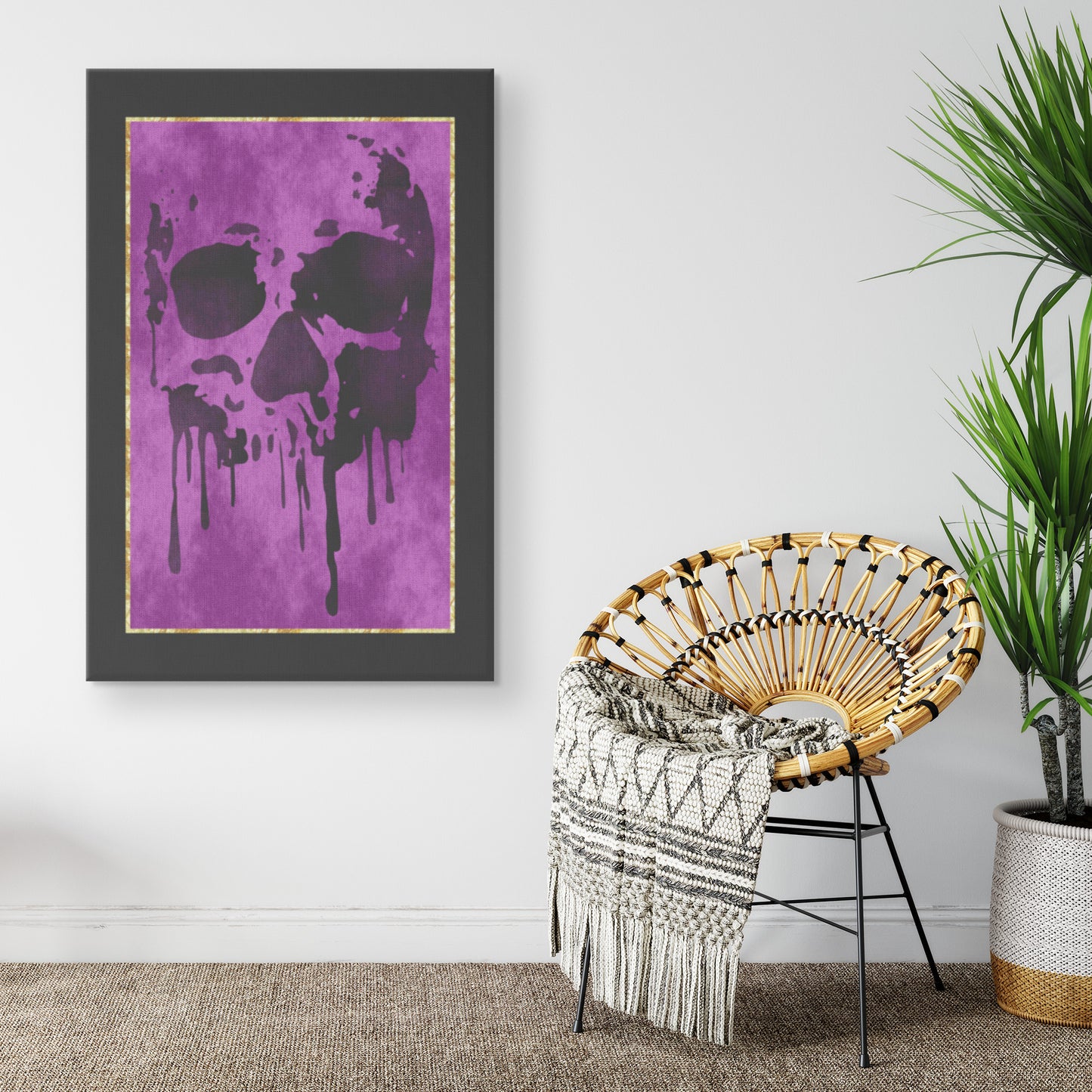 Drip Skull Canvas Print - Fuchsia