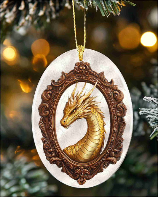 Gold Dragon Ceramic Holiday Ornament