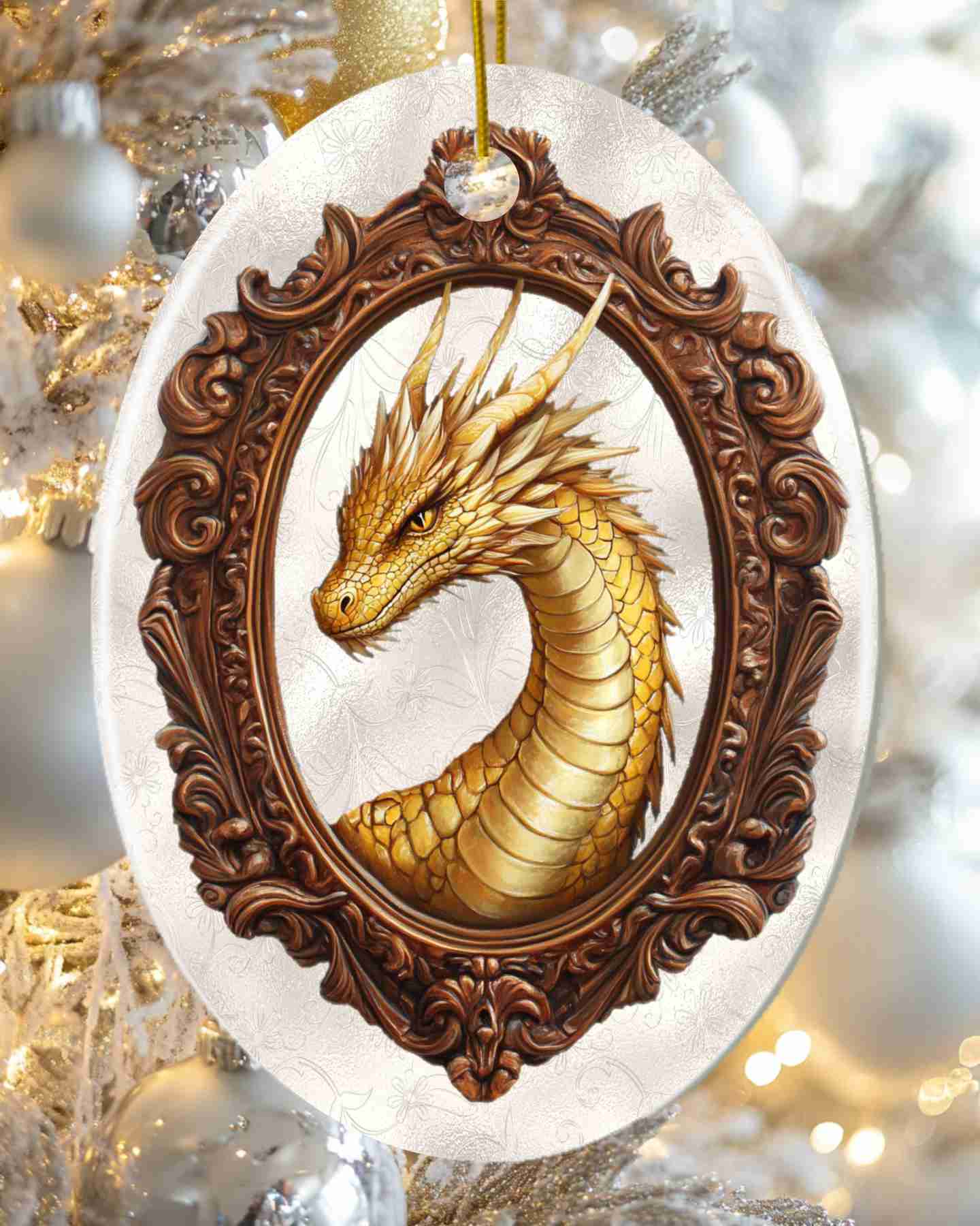 Gold Dragon Ceramic Holiday Ornament