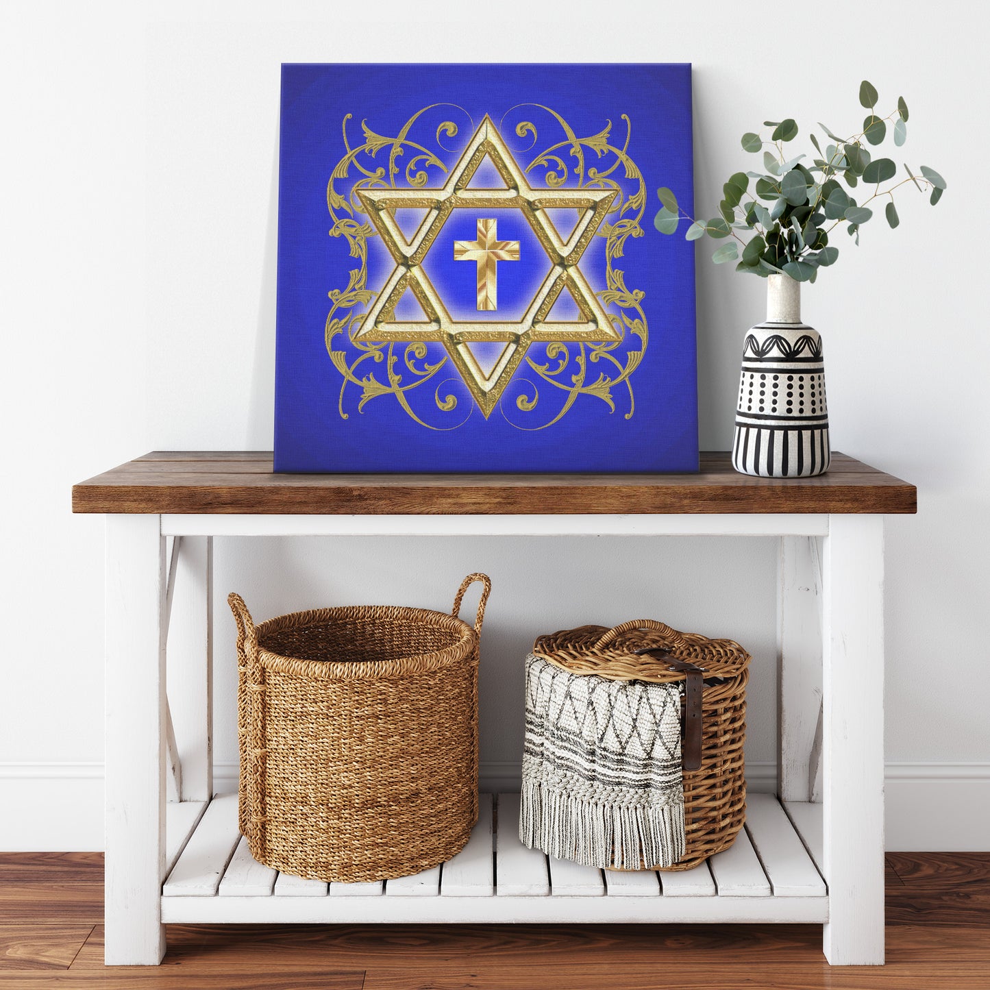 Gold Star of David with Cross Canvas Print