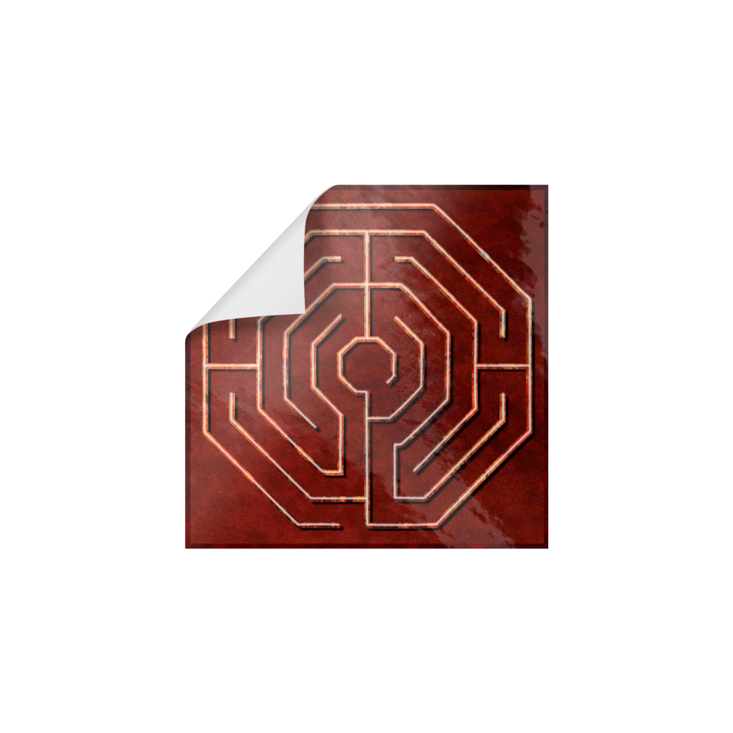 Octogon_Labyrinth_Sticker_WhiteSquareSticker_Peel_Mockup.png