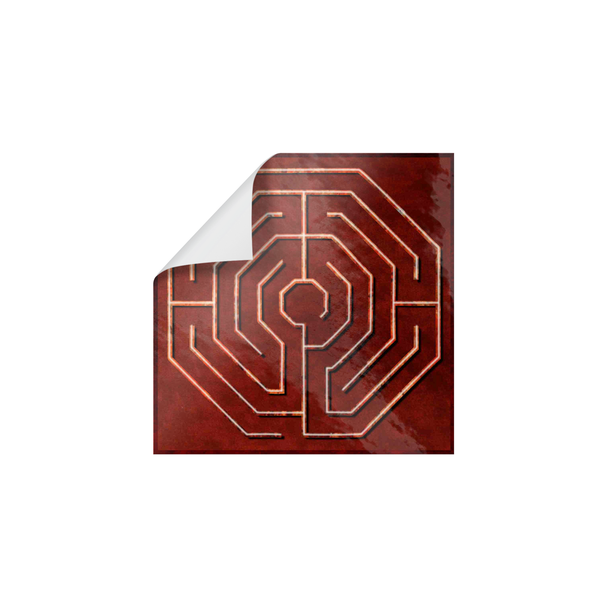 Octogon_Labyrinth_Sticker_WhiteSquareSticker_Peel_Mockup.png