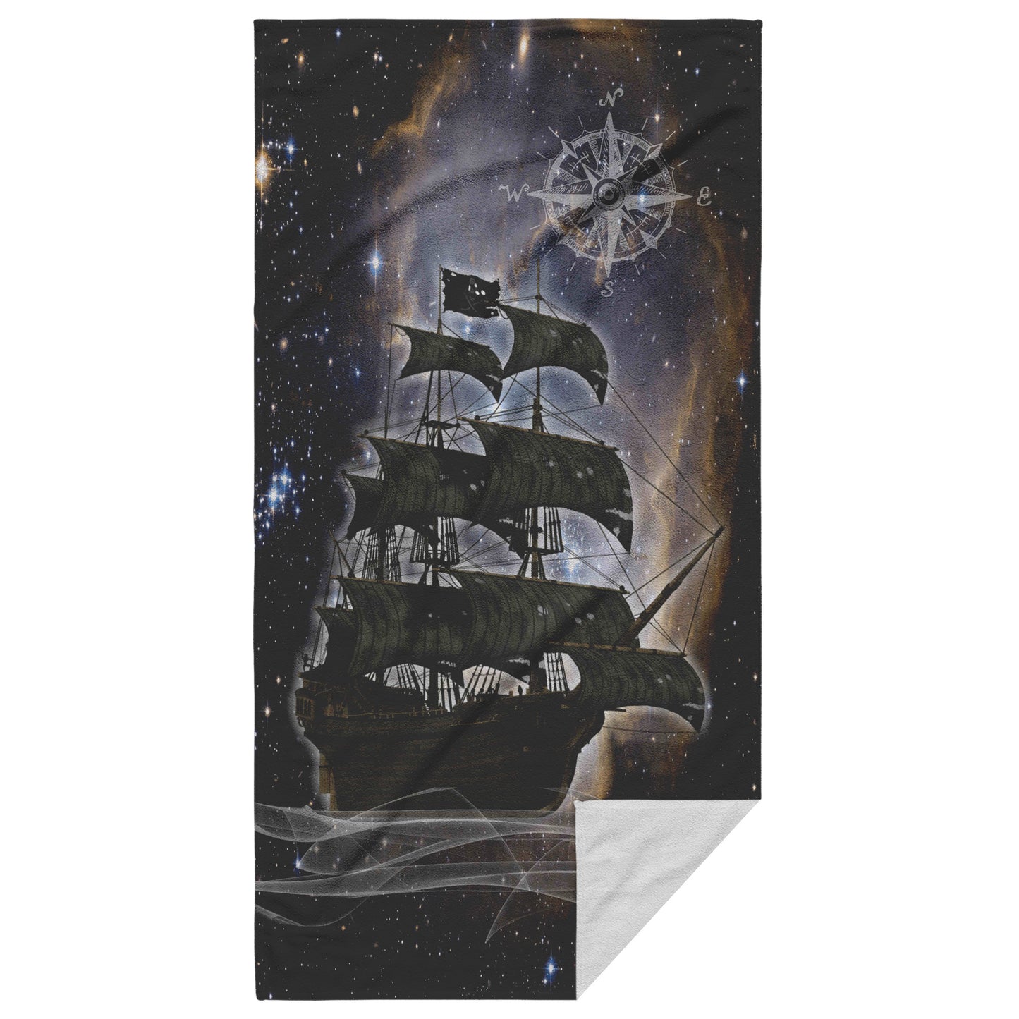 Pirate Ghost Ship Beach Towel - Black