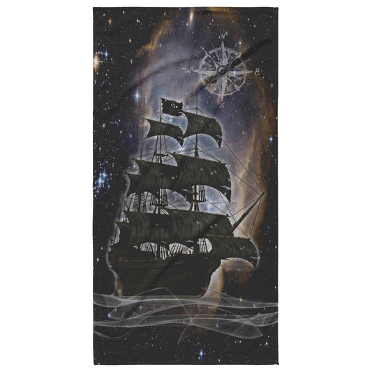 Pirate Ghost Ship Beach Towel - Black