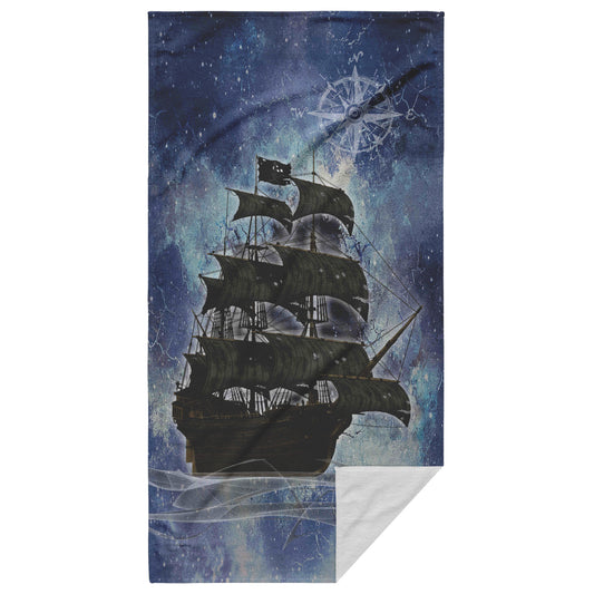 Pirate Ghost Ship Beach Towel - Blue-White