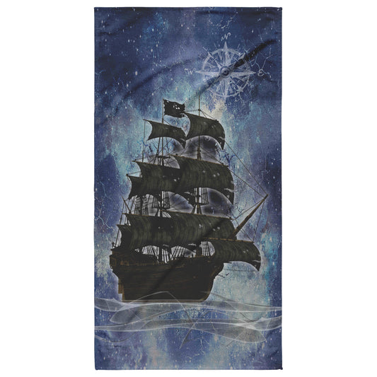 Pirate Ghost Ship Beach Towel - Blue-White
